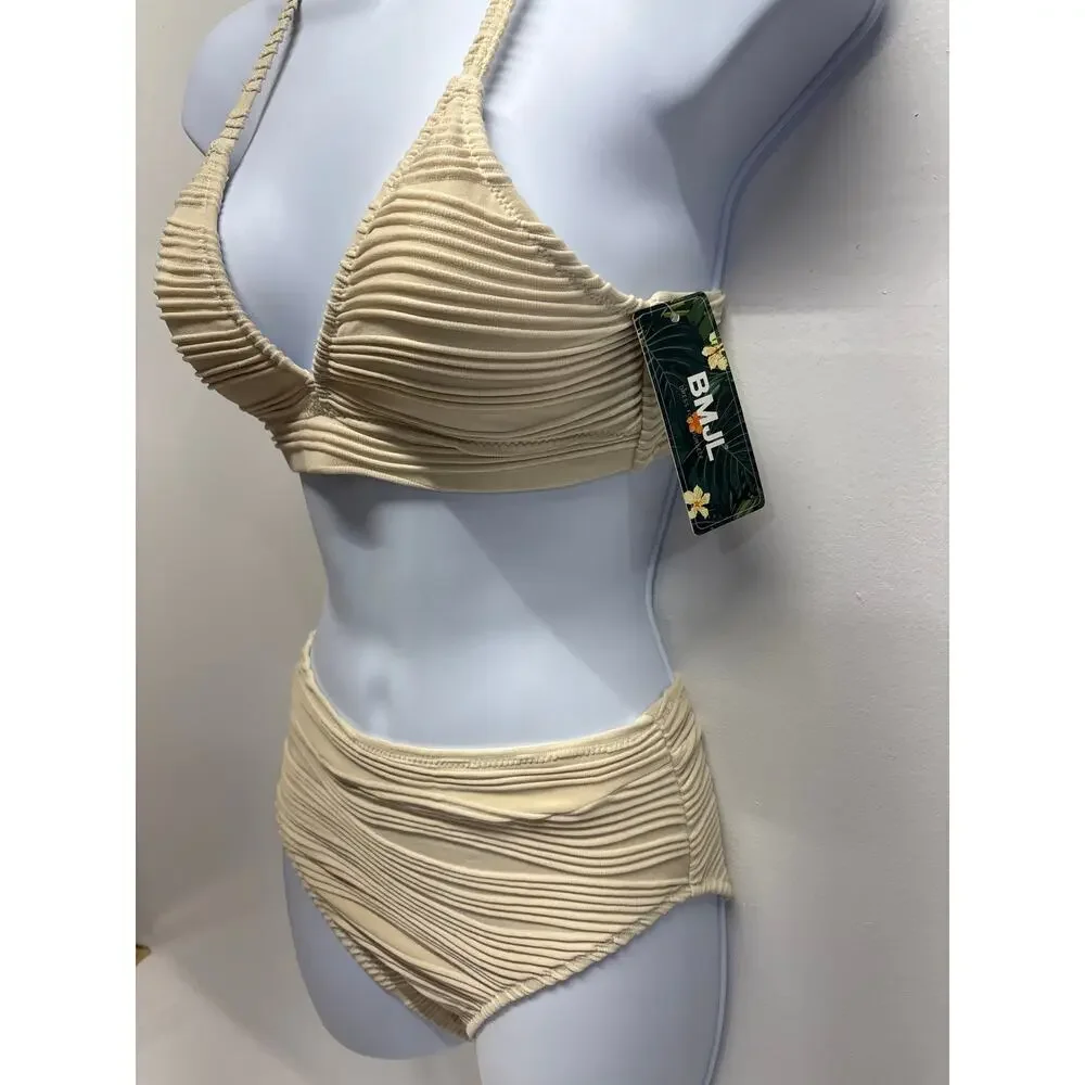 BMJL women’s High waisted bathing suit Bikini set V neck tie back sz small New - Picture 6 of 7